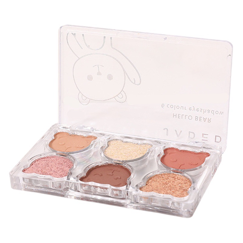 Paleta de Sombras de Ojos JADED, 6 Colores (Mate y Brillante), Diseño Oso