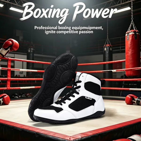 Boxing Shoes, Wrestling Shoes, Chinese-Style Rubber Shoes, Genuine Leather, Wear-Resistant, Non-Slip, Breathable, Squat Gym-Specific Training Shoes