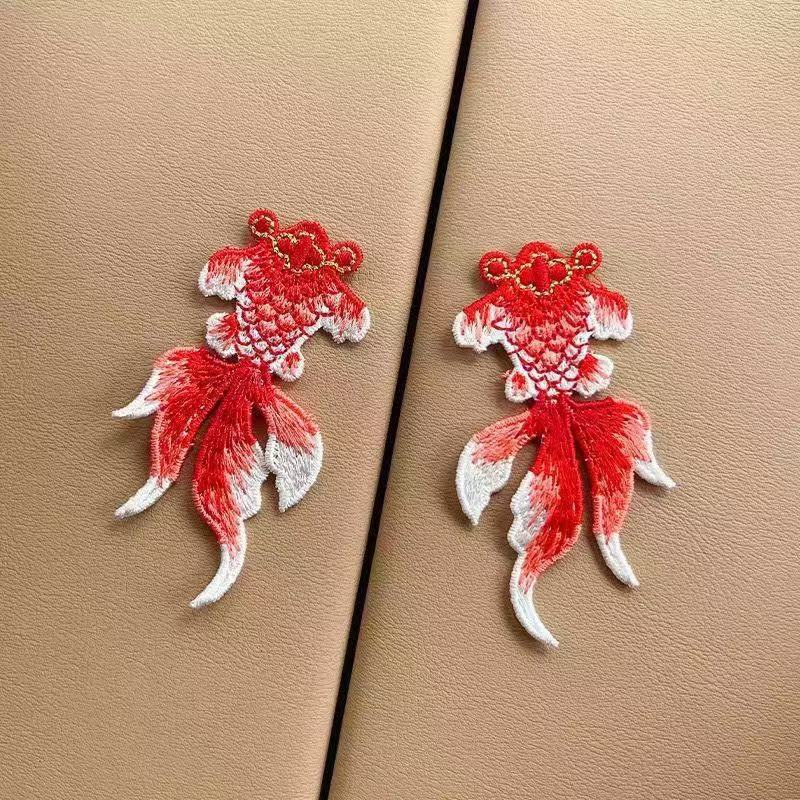 Ancient Style Goldfish Embroider Cloth Stickers Koi Han Dynasty Ethnic Style Clothing Stickers Patch Stickers DIY Decorative Accessories Decals