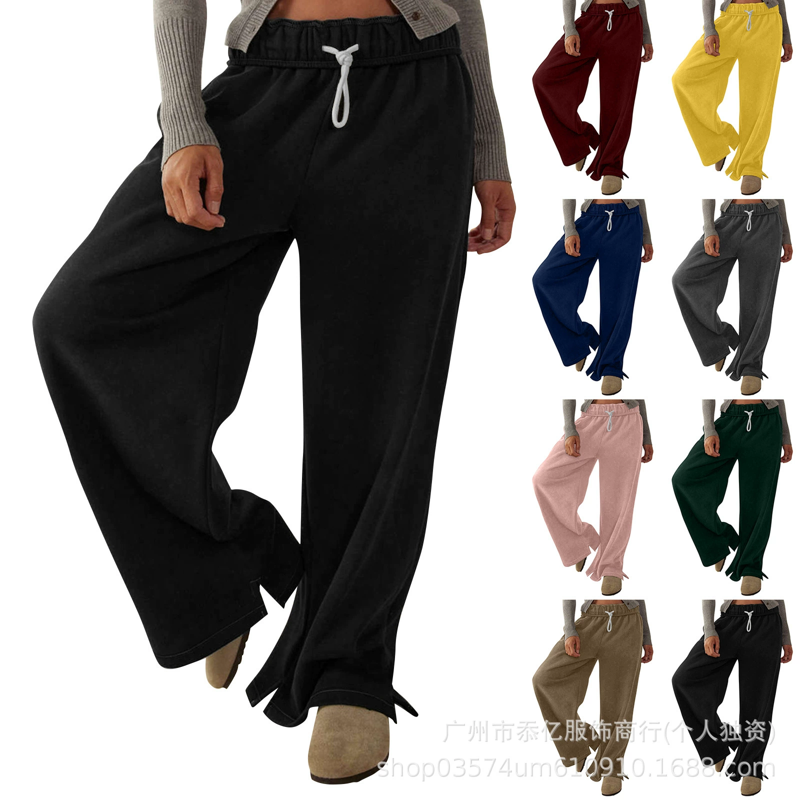 Трансграничная новая женская одежда 2024 Летние женские брюки с открытыми вилками и прямыми брюками