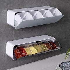 Seasoning box kitchen seasoning shelf household wall-mounted seasoning jar combination set to store salt and MSG four-compartment seasoning bottle