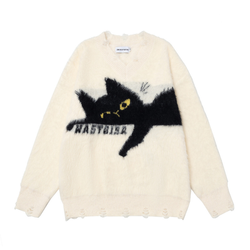 Tang Mu Trendy 2025 Winter New Chinese Retro Christmas Style Cat Jacquard Design Loose Unisex Sweater Tang Mu Trendy 2025 Winter New Chinese Retro Christmas Style Cat Jacquard Design Loose Unisex Sweater