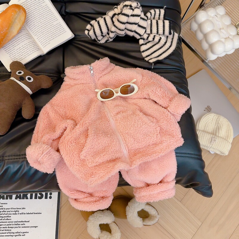 加厚加绒福利儿童保暖睡衣加绒家居服拉链套装秋冬季男女童套装|undefined