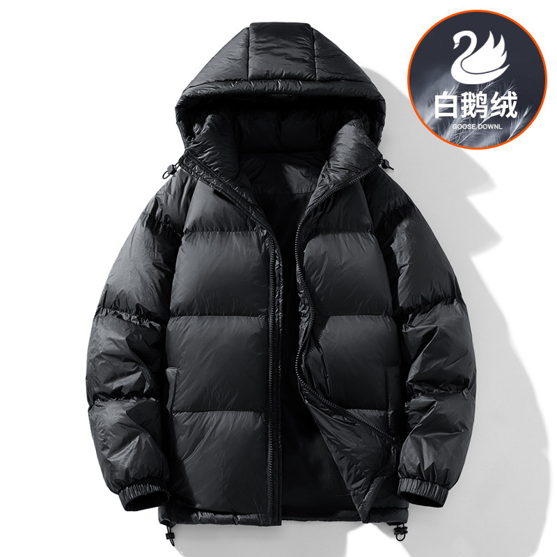 Winter Big Body Padded White Goose Down Jacket Warm Hooded Down Jacket White Goose Couple Men's plus size Cross-border Down Jacket