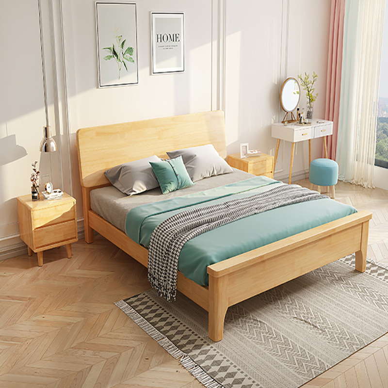 Nordic solid wood bed modern minimalist 1.2m1.5m1.8 meters single double bed small apartment storage apartment homestay bed bed bed