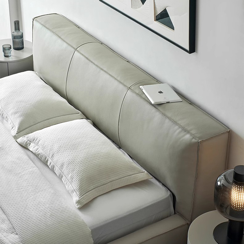 Toast italiano minimalista cama de cuero real moderno dormitorio principal de alta gama elegante cama de cuero completo cama doble cama de boda de diseño