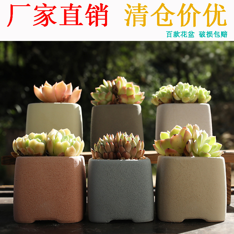Simple fleshy flowerpot ceramic Korean fresh hand-painted indoor creative personality stoneware breathable small old pile basin wholesale