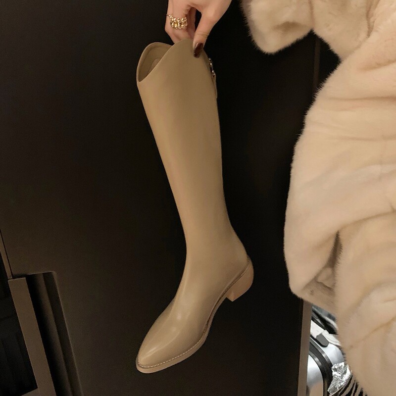Deep V-Mouth Long Jane Western Pointed Thick High Heel Autumn and Winter Fleece-Lined Thick Bottom Mid-High Fashion Knight Boots Women Deep V-Mouth Long Jane Western Pointed Thick High Heel Autumn and Winter Fleece-Lined Thick Bottom Mid-High Fashion Knight Boots Women