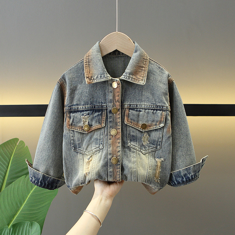 Chaqueta vaquera para niños 7774, estilo retro, primavera y otoño 2026, nueva colección, camisa de manga larga para niños, a la moda