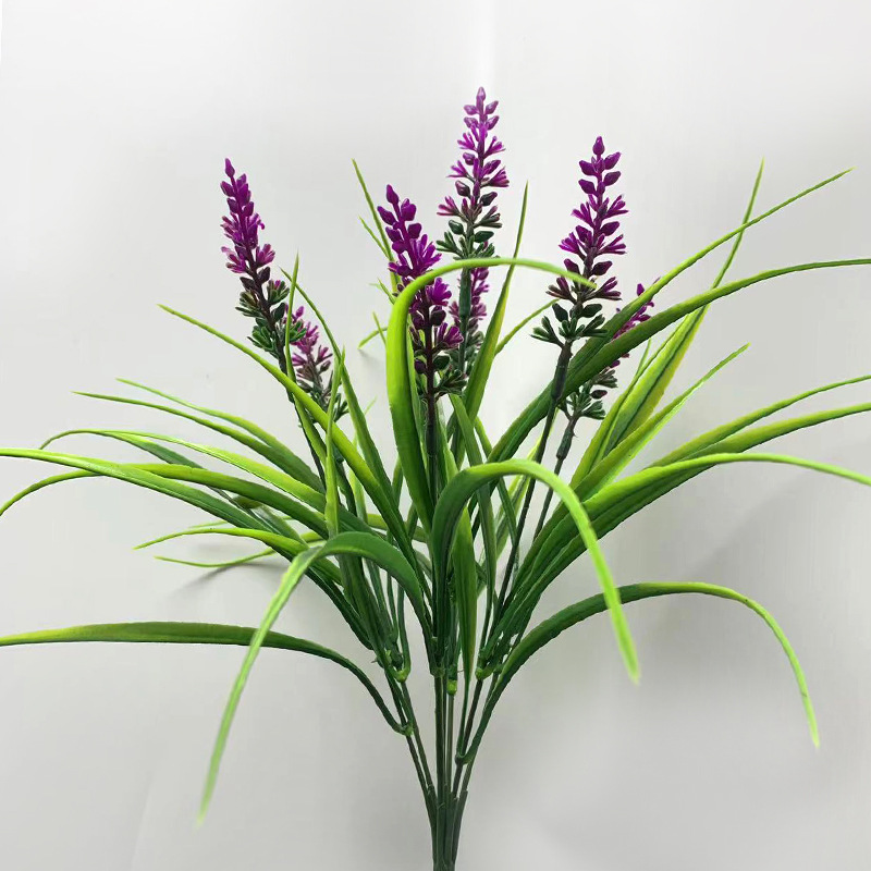 7 plantas de primavera de lavanda flores falsas flores de imitación decoración de decoración de boda sala de estar hotel comedor