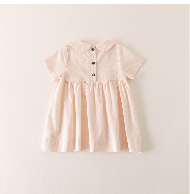 Vestido niña de algodón y lino bordado a mano con cuello_voghion.com