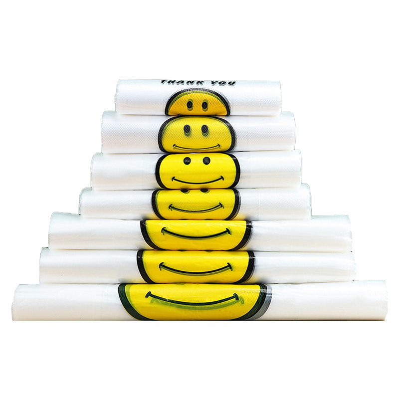 スマイリーフェイスビニール袋透明商業屋台ビニール袋赤いスーパーマーケットのショッピングバッグ増粘食品包装袋食用グレード