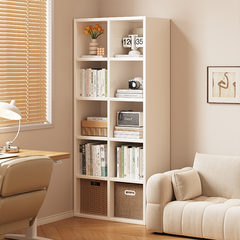 Estantería simple de madera maciza, estantería integrada contra la pared, estante de piso a techo, armario de almacenamiento para niños, vitrina contra la pared