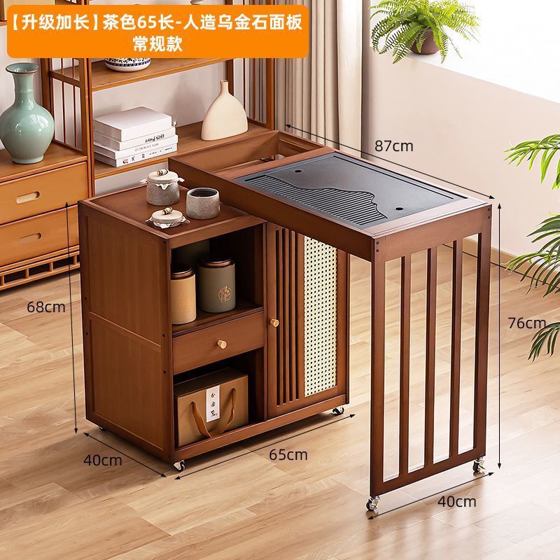 ティーキャビネット、モバイルティーテーブル、新しい中国風の家庭用小型ティーテーブル、バルコニー無垢材ティーカート、ケトル、一体型ソファサイドテーブル|undefined