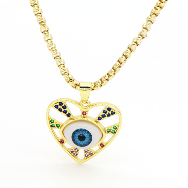 Holiday, Daily Occasion Copper 18K Gold Plated Beaded Inlay Devil's Eye Heart Shape Resin Zircon Pendant Necklace