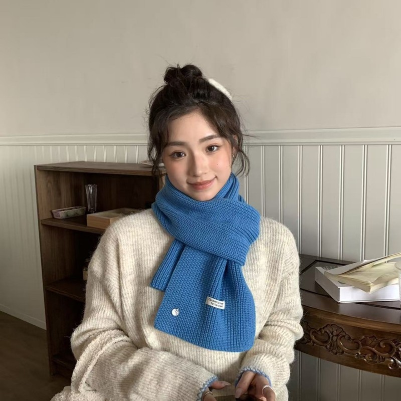 韩系绵羊毛针织毛线围巾女秋冬氛围感显白加厚保暖纯色围脖情侣款|undefined