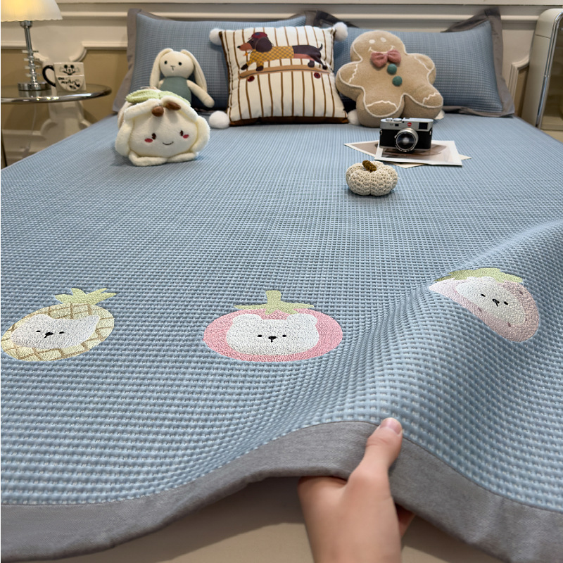 2025 nuevo estilo waffle cool silueta de seda de hielo sábana de cama de una sola pieza funda protectora de colchón fresco funda de cama de dibujos animados