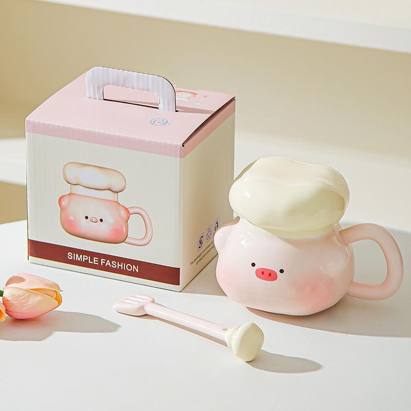 Doll cute cerámica taza de regalo de cumpleaños para chicas estudiantes regalo de mano pareja taza de cerámica con tapa