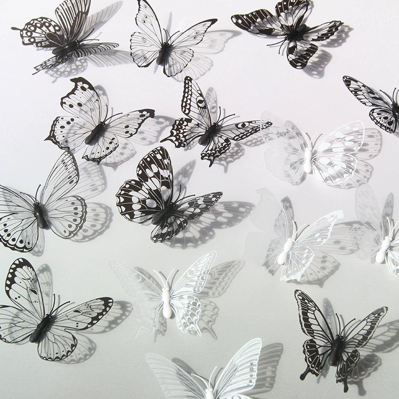 8CM черно-белая бабочка прозрачная 3D стерео симулятор бабочка цветы декоративные поделки декоративная бабочка