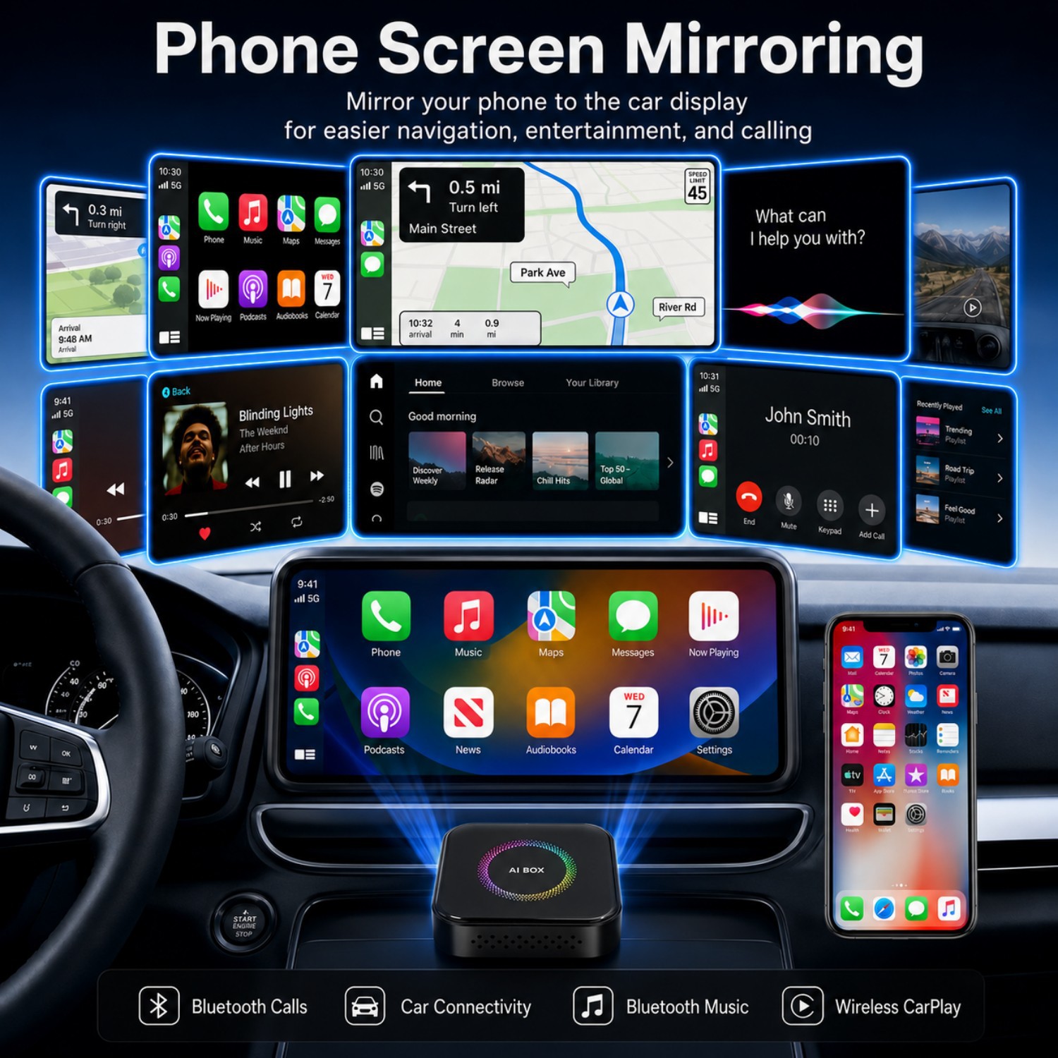 Cross-Border Best-Selling 4-in-1 Car Android Box Wired to Wireless Carplay Android Auto Screen Mirroring Box