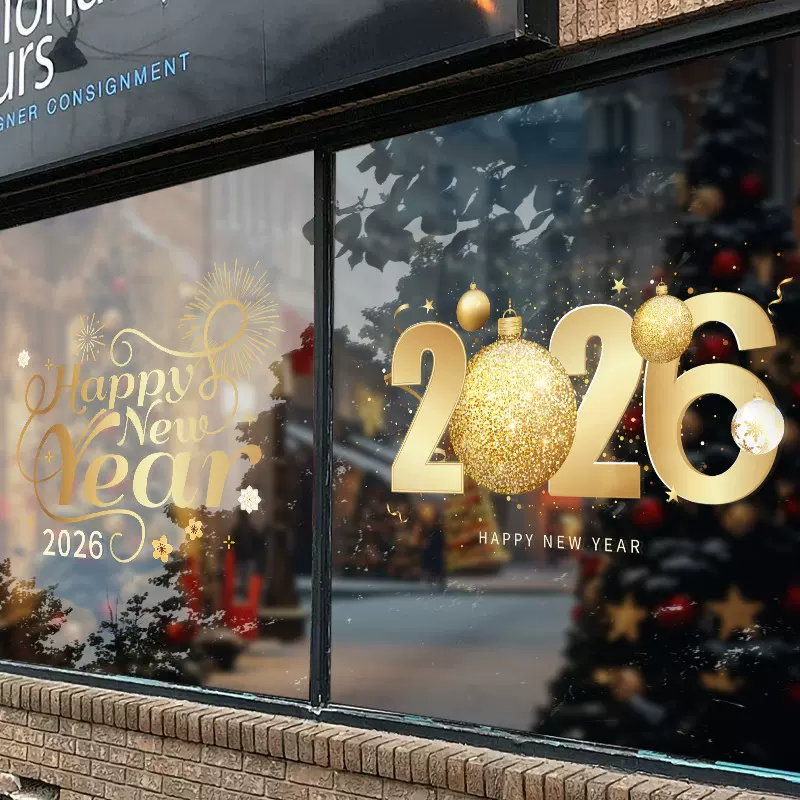 跨境圣诞节静电贴装饰品玻璃窗贴橱窗装扮新年2026新款窗花亚马逊