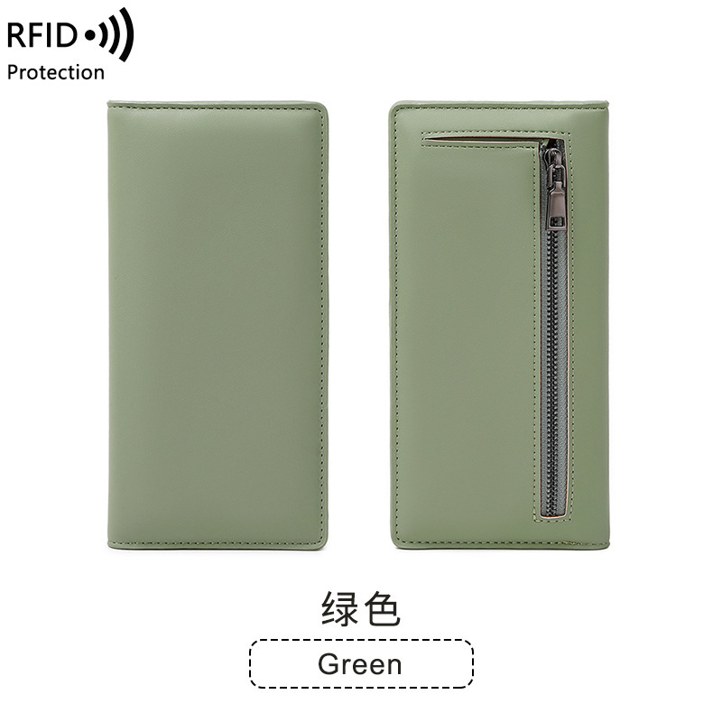 クロスボーダー新型RFID盗難防止ブラシレディース財布PU純色超薄クレジットカードカバンファスナー付きロングタイプ財布|undefined