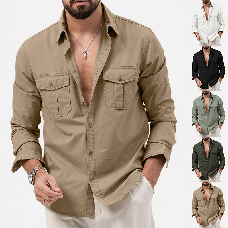 Cross-Border Men's Clothing 2025 New Autumn Jacket Men's Workwear Lapel Long-Sleeved Tops Loose Casual Jacket Men.