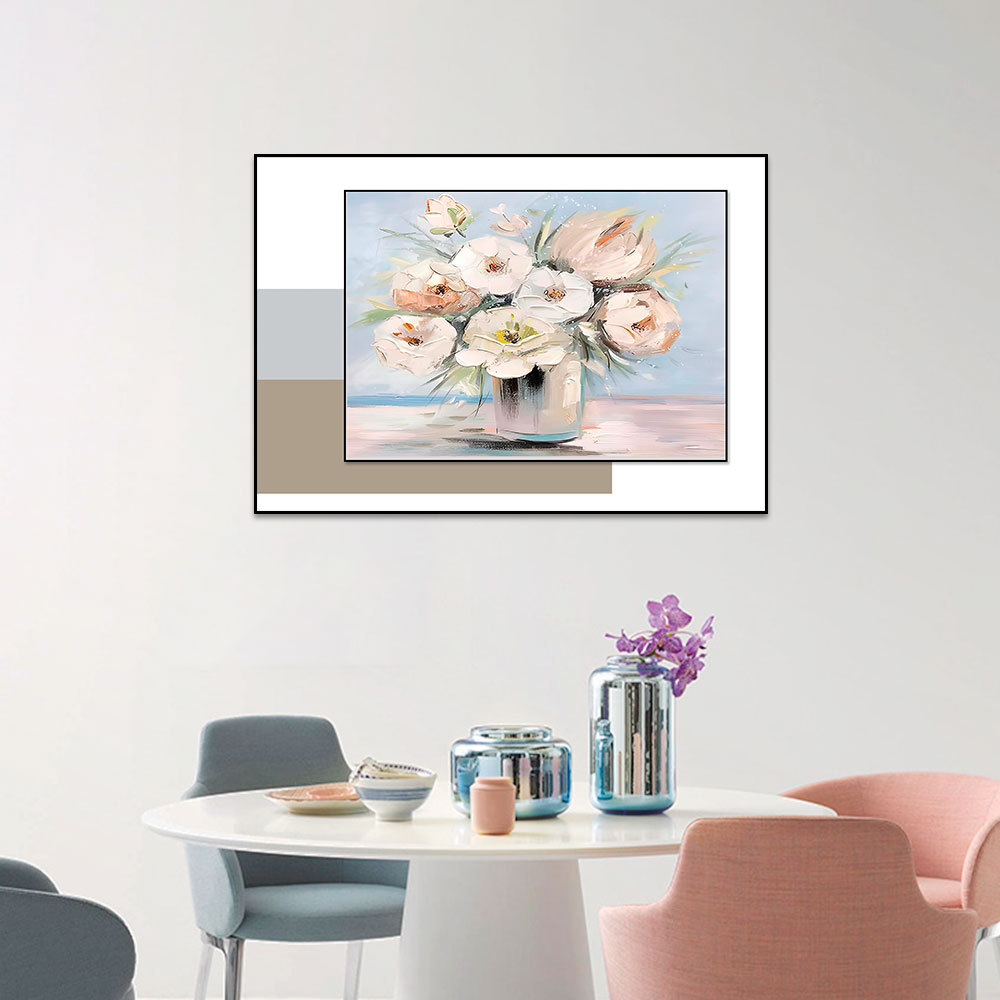 Pintura de decoración de restaurante, flores de lujo ligeras, micro tallado tridimensional, pintura colgante, mesa de comedor, mural, pasillo, dormitorio, pintura decorativa individual