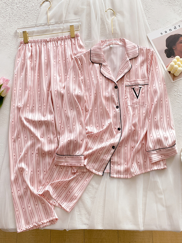 春夏睡衣女款品牌真丝绸条纹感桑蚕丝家居服|undefined