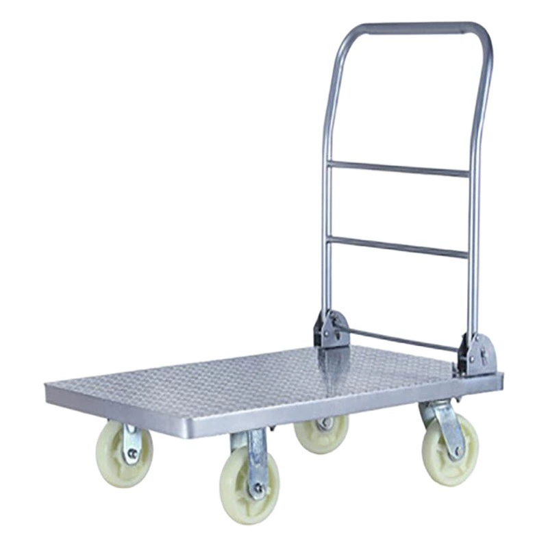 Тележка с металлической платформой, легкая транспортная тележка, тележка для буксировки, малая тяговая тележка, ручная тележка, платформенная тележка для логистических складов.