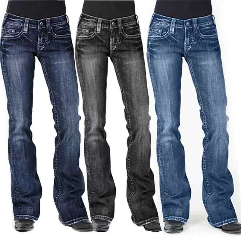 American Retro Mid-Waist Flared Slim-Fit Stretchy Women's Jeans