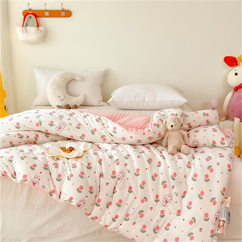 New A-Grade Knitted Cotton Autumn/Winter Quilt with Thickening, Baby Grade Pea Cotton Quilt Cover with Cartoon Design, Pea Cotton Filling Quilt
