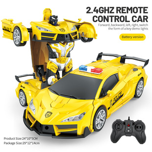 Cross-border remote control deformation robot 2.4g light Police car One-key deformation car drift package electric remote control car RC