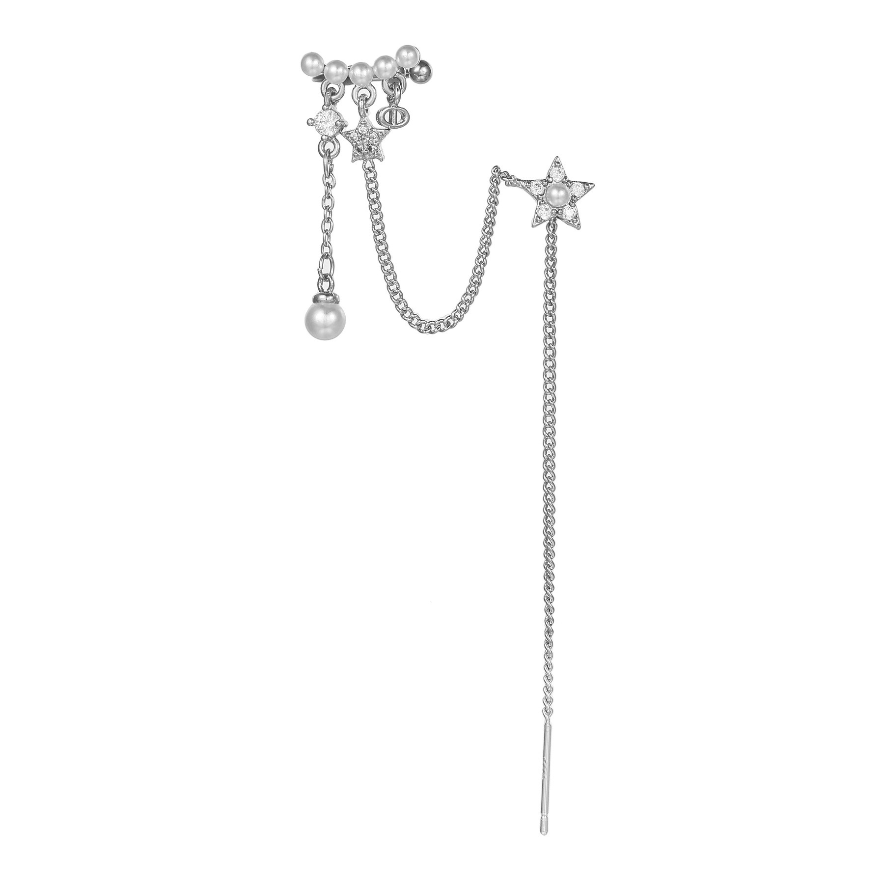 Fairy Style Star Brass Earrings Tassel Artificial Pearls Copper Earrings display picture 7