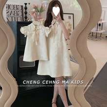 2024新中式童装亲子装连衣裙2024夏装新款儿童洋气中国风立领裙子