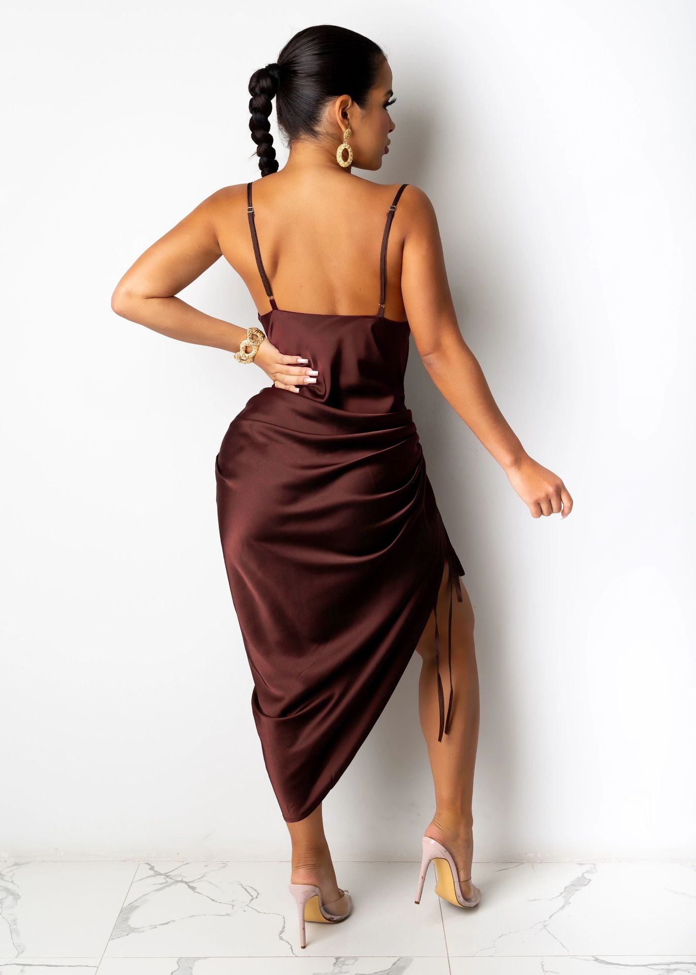 new fashion sexy backless lace-up slit pleated sling long skirt NSMI26094