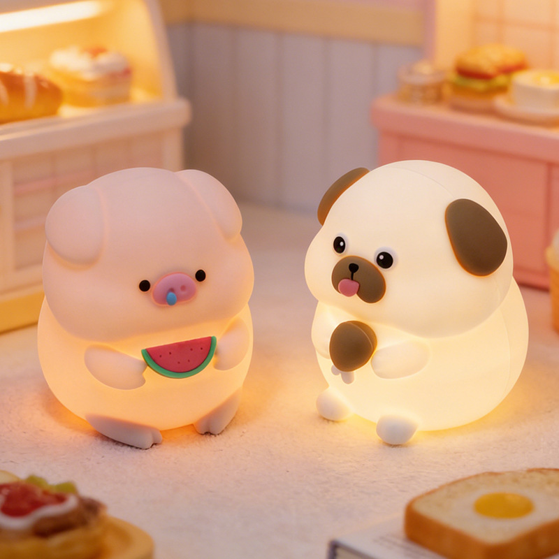 Transfronterizos gatos de silicona luces nocturnas dormitorio de cerdo de luces de cabecera luces de atmósfera colorida mesa de juguetes creativos para niños