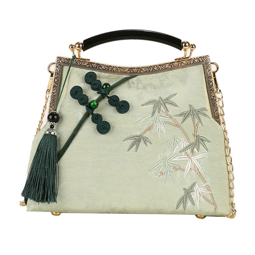 Lucky bamboo embroidered handbags female bag plate buckles decorated Chinese wind Retro Chinese dragon Cheongsam Dress dinner party clutch bags for women girls