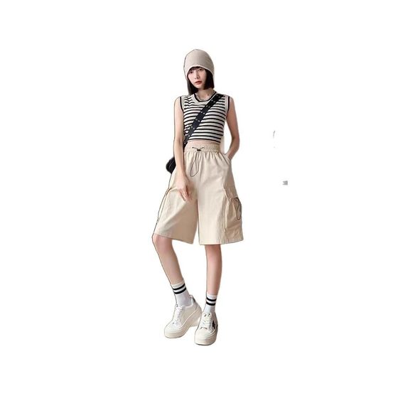 American-style plus size Tooling Shorts Women's Summer Thin Straight Loose Pink Casual Mid-length Pants Wide-leg Five-point Sports Pants