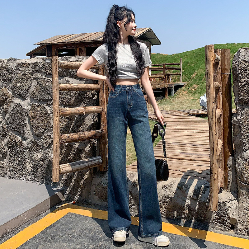 Glacier Blue Distressed Wide-Leg Pants, Breathable Denim, Summer Non-Stick Leg Loose Straight Wide-Leg Pants, Extended Length Glacier Blue Distressed Wide-Leg Pants, Breathable Denim, Summer Non-Stick Leg Loose Straight Wide-Leg Pants, Extended Length
