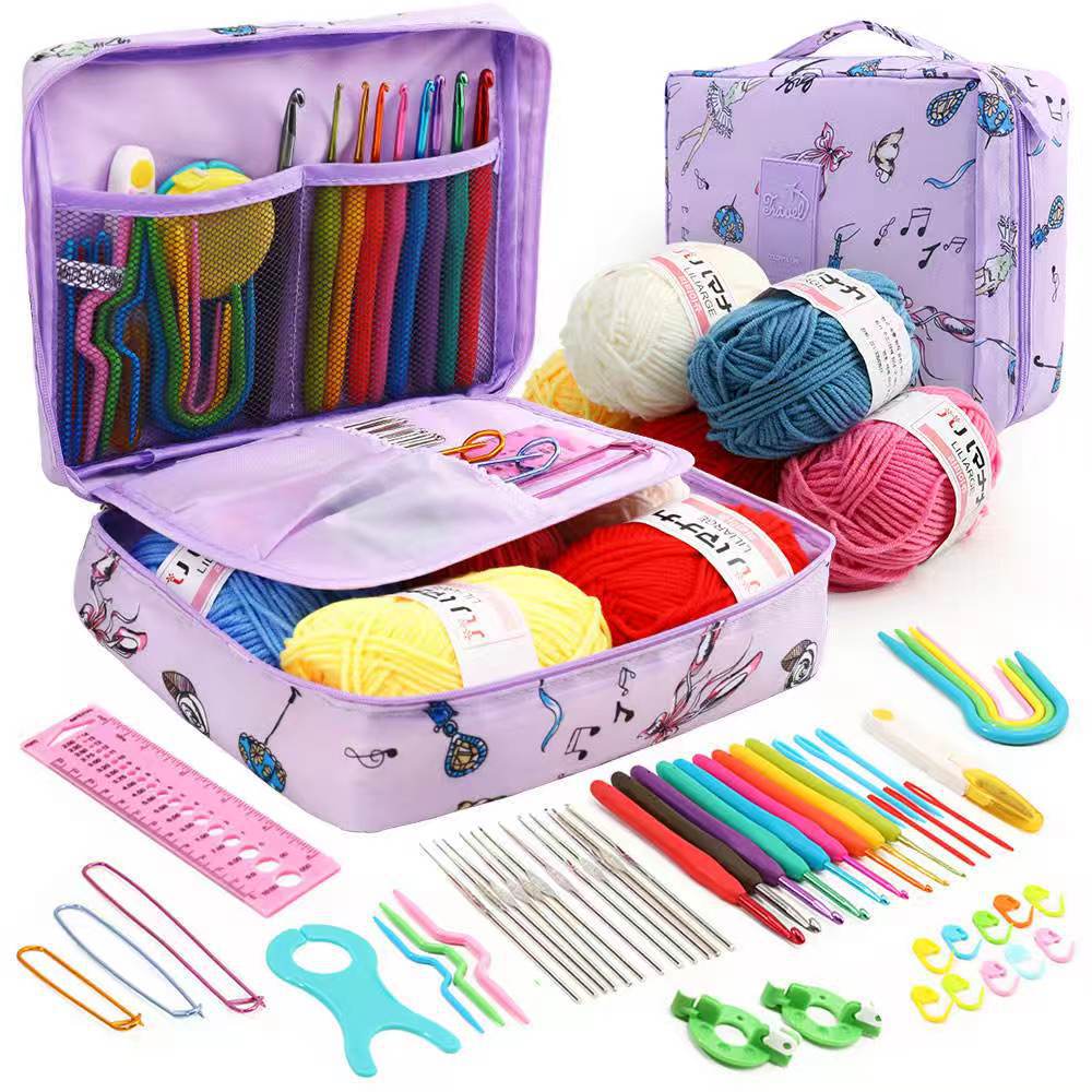 Selección estricta de lana herramientas de crochet paquete de almacenamiento para principiantes paquete de material DIY trenzado 59 piezas