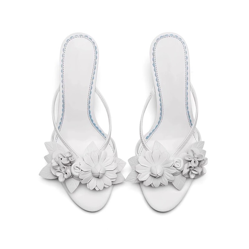 French-style high-heeled sandals for women, 2026 summer new collection, niche design with a multitude of floral patterns, genuine leather, open-toe, elegant slip-on sandals
