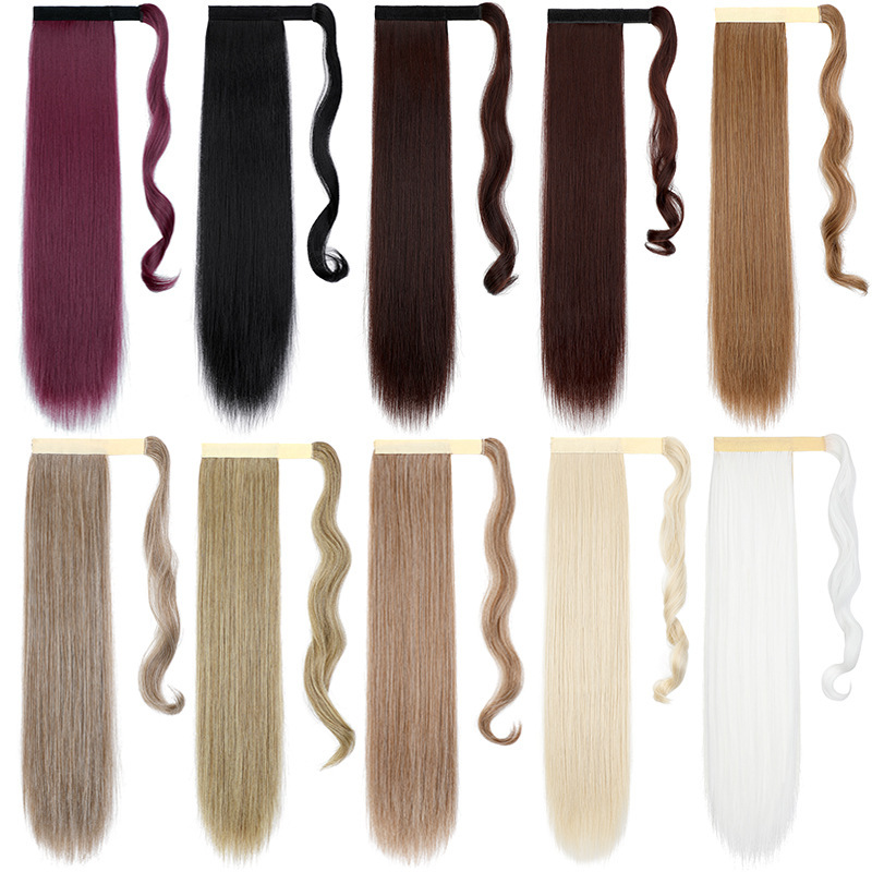 Wig ponytail women's long straight hair European and American spot Velcro fake ponytail straight hair fluffy natural hair extension ponytail