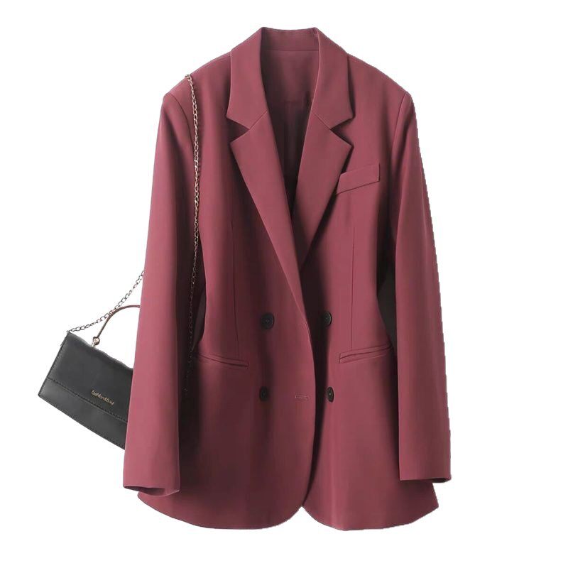 Áo vest nữ dáng suông cổ vest tay dài phối túi, phong cách thanh lịch công sở — Màu nâu, Màu trắng nhạt, màu mâm xôi, màu xanh hoàng gia