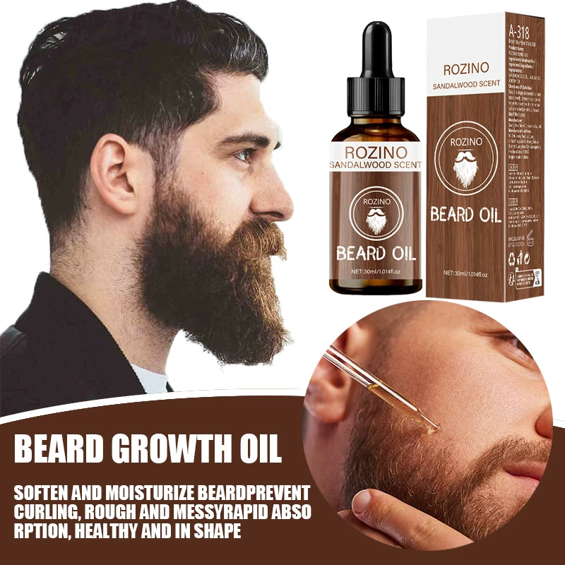 Трансграничное точечное масло для ухода за бородой, эфирное масло для бороды ROZINO, питательное эфирное масло для роста бороды, мужское восстановление