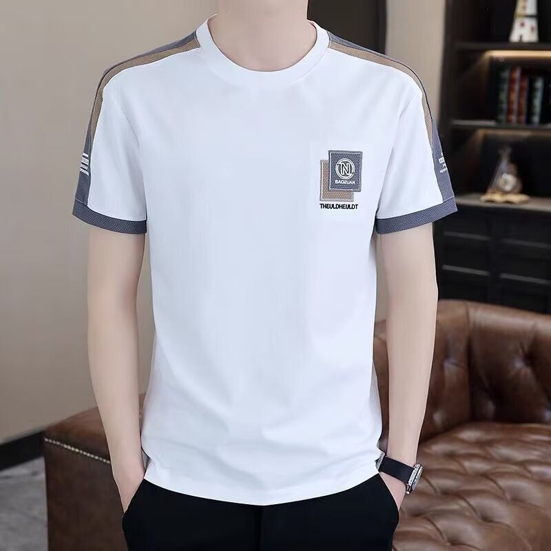メンズ半袖tシャツ英倫ファッションブランドカジュアル2025 tシャツ高級感服アイス半袖上着ファッション|undefined