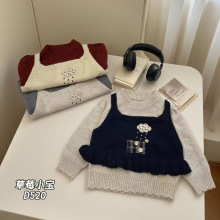 宝宝秋冬季毛衣2025新款韩系女童洋气假两件针织套头女宝甜美衣服