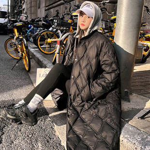 Lingge cotton-padded jacket women's mid-length winter 2024 new over-the-knee living hat oversize port-style loose down cotton-padded jacket tide