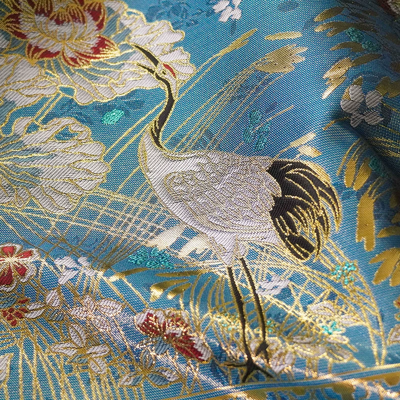 【Crane Dances in Autumn】antique style gold thread crane horse-face skirt jacquard autumn/winter embroidered vest brocade cheongsam fabric