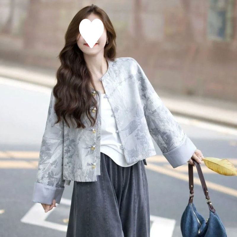 大码新中式国风套装女春秋胖盘扣外套显瘦阔腿裤裙两件套200斤|undefined